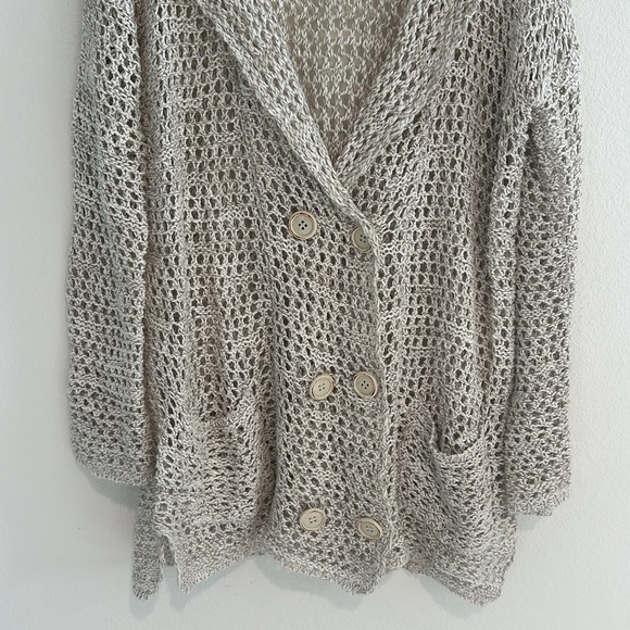 Free People Crochet Fish Net Boho Lagenlook Button Front Cardigan - Picture 3 of 8